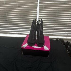 Ashley Stewart Black Peep-Toe Ankle Booties